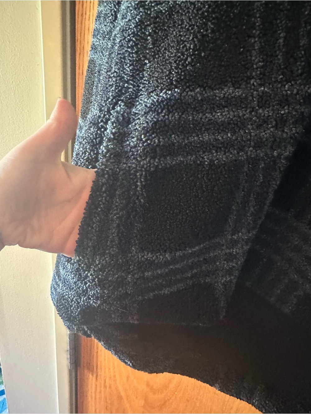 Quarter-Zip Teddy Jacket in Black & Blue Plaid - Picture 2 of 4